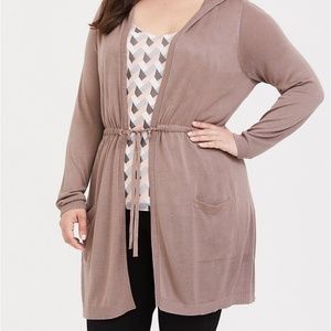 BROWN LONGLINE HOODIE CARDIGAN - SIZE 2X